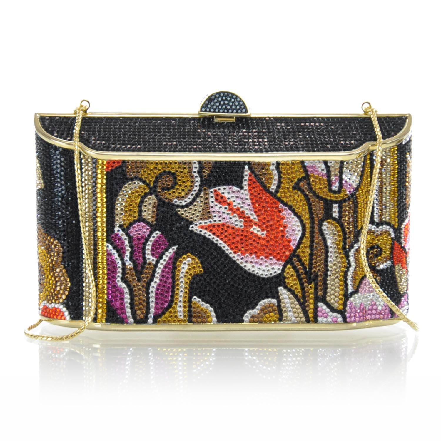 Judith Leiber Swarovski Crystal Floral Minaudiere Evening Clutch Bag 1 of 8