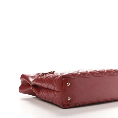 Chanel Aged Calfskin Quilted Drawstring Shopping Tote Red 6 of 12