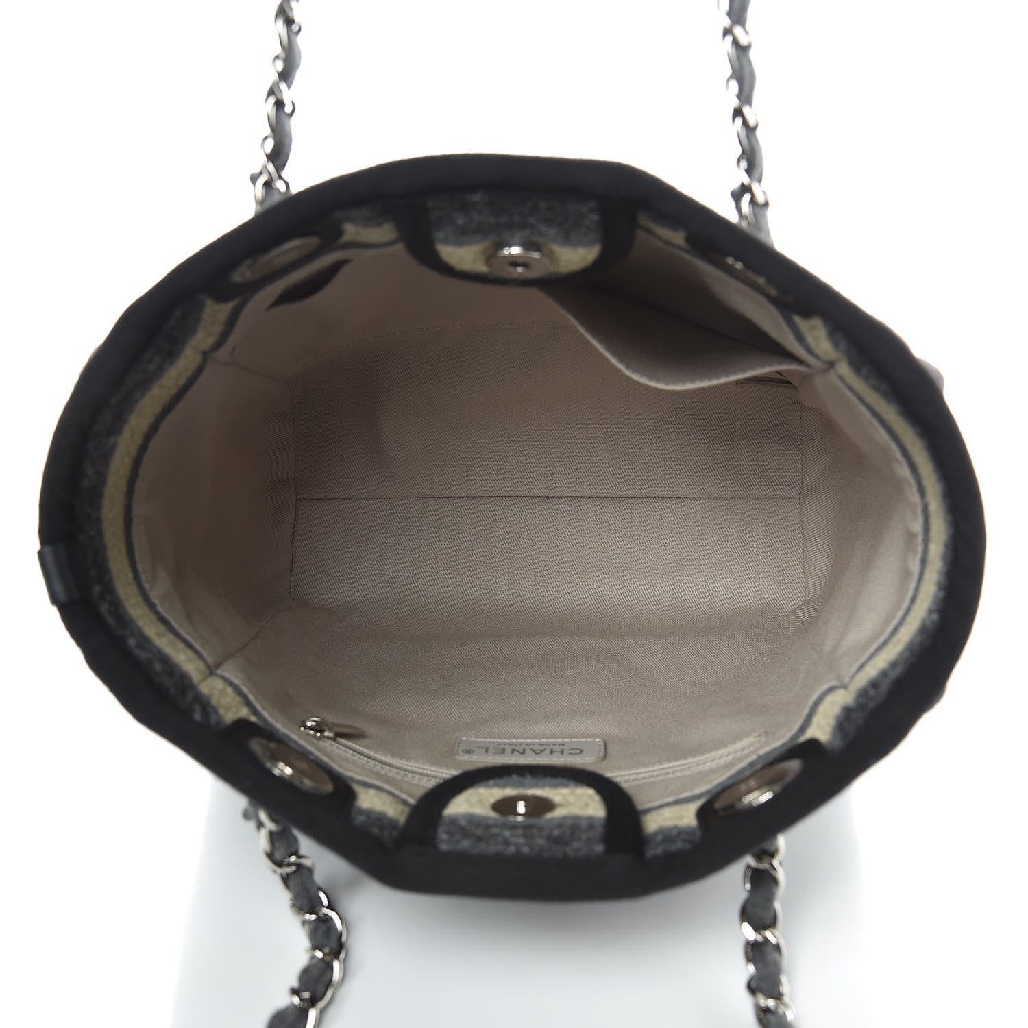 Chanel Striped Canvas Mini Deauville Tote Grey Black 5 of 10