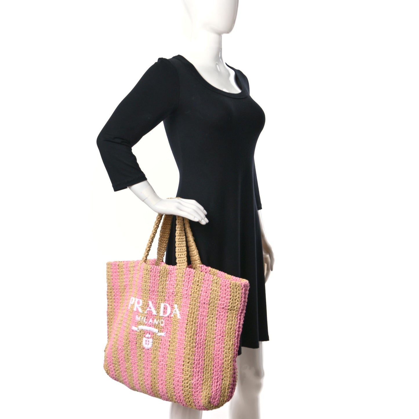 Yarn Raffia Effect Crochet Striped Large Logo Tote Naturale Petalo