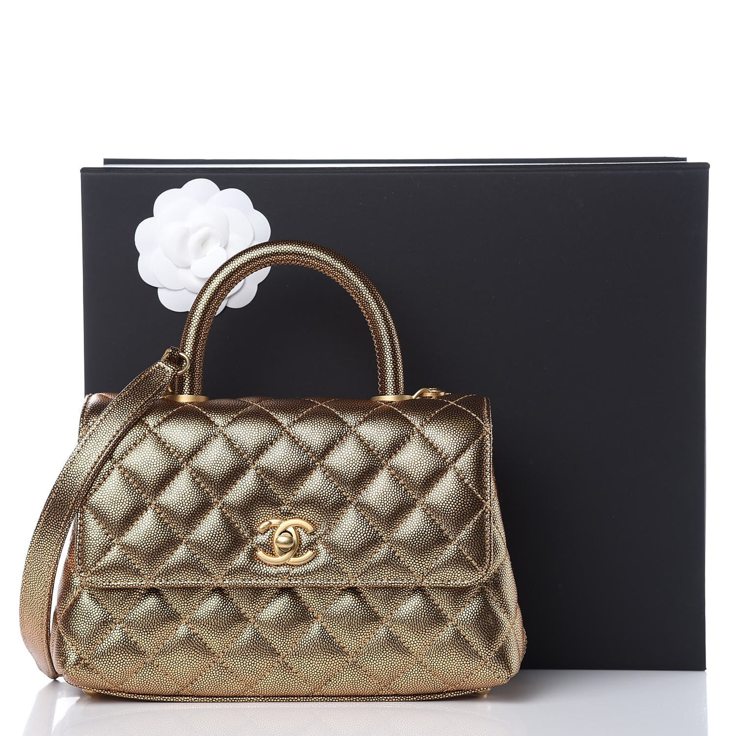 Metallic Caviar Quilted Mini Coco Handle Flap Gold