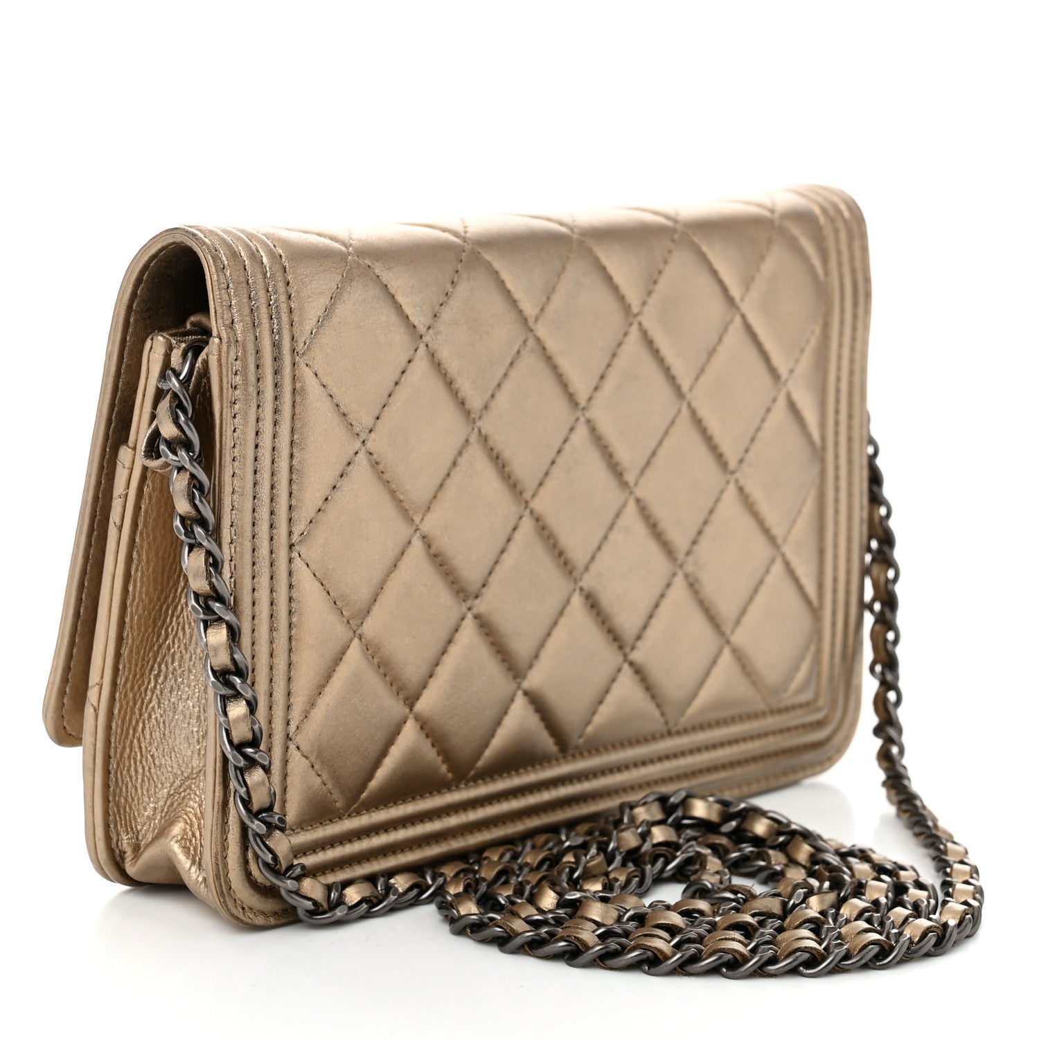 Chanel Metallic Calfskin Quilted Boy Wallet On Chain WOC Gold 3 of 11