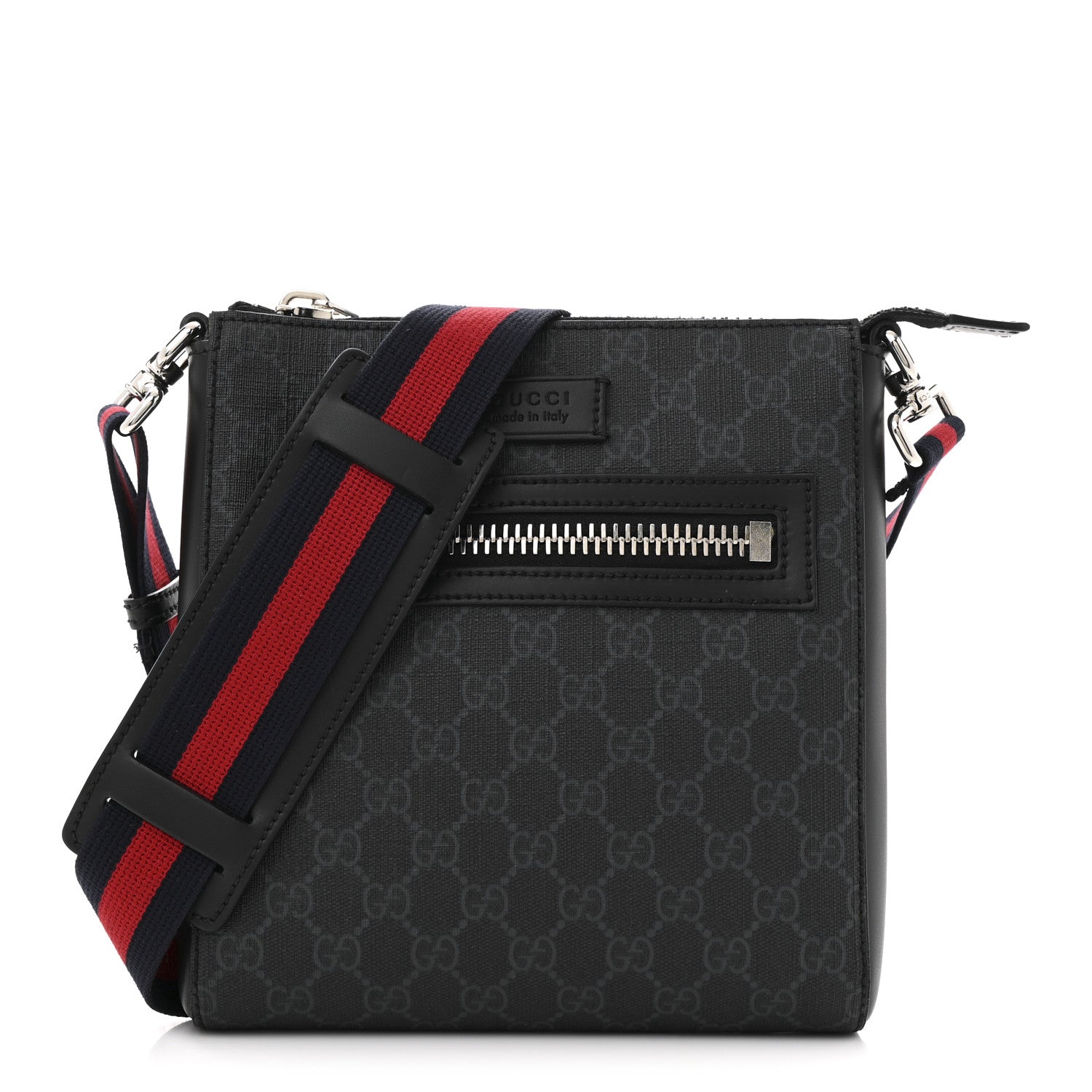 Gucci GG Supreme Monogram Web Small Flat Messenger Bag Black Grey 1 of 12