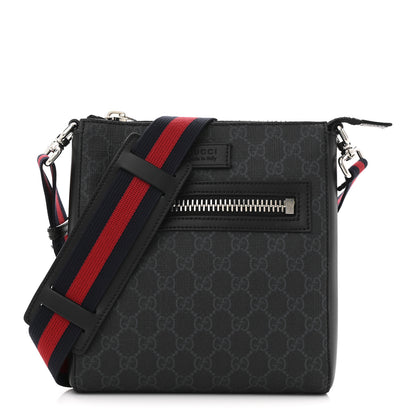 Gucci GG Supreme Monogram Web Small Flat Messenger Bag Black Grey 1 of 12