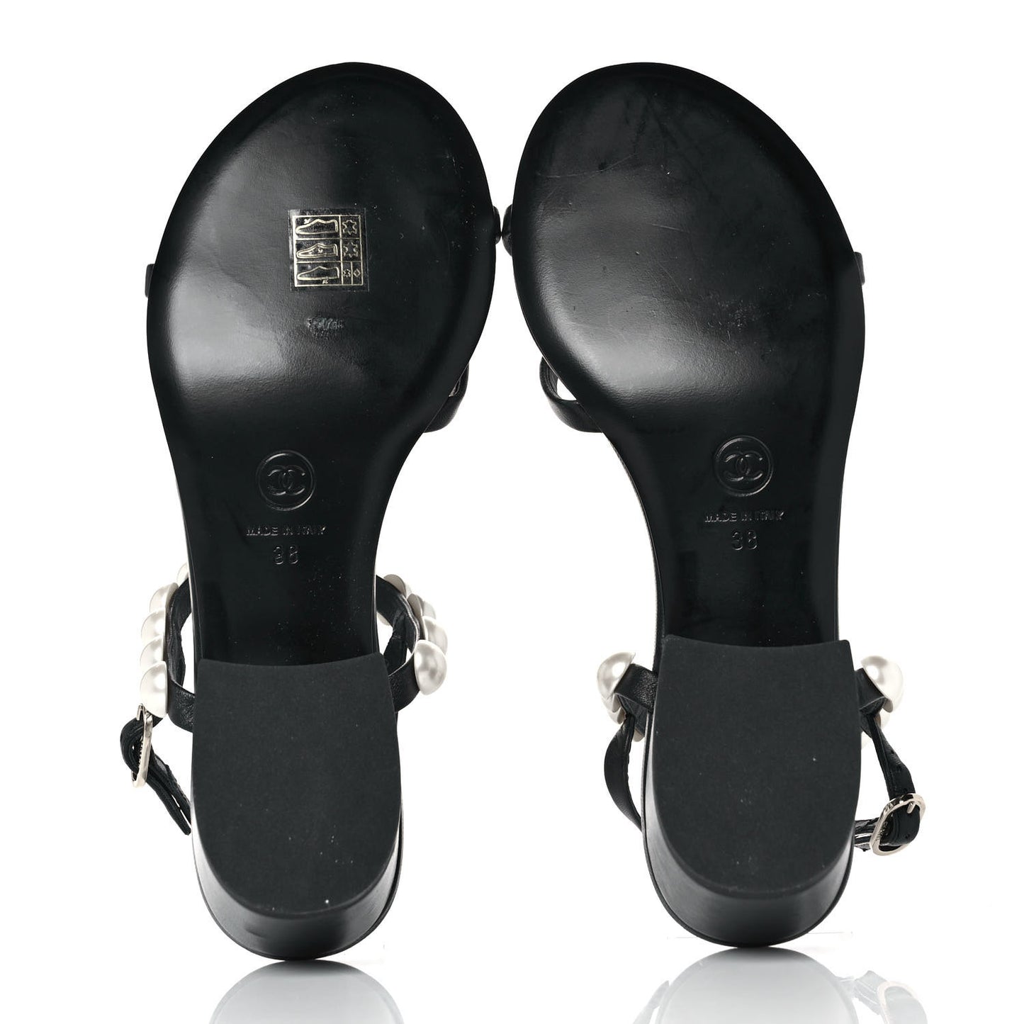 Lambskin Pearl Toe Ring Slingback Sandals 38 Black