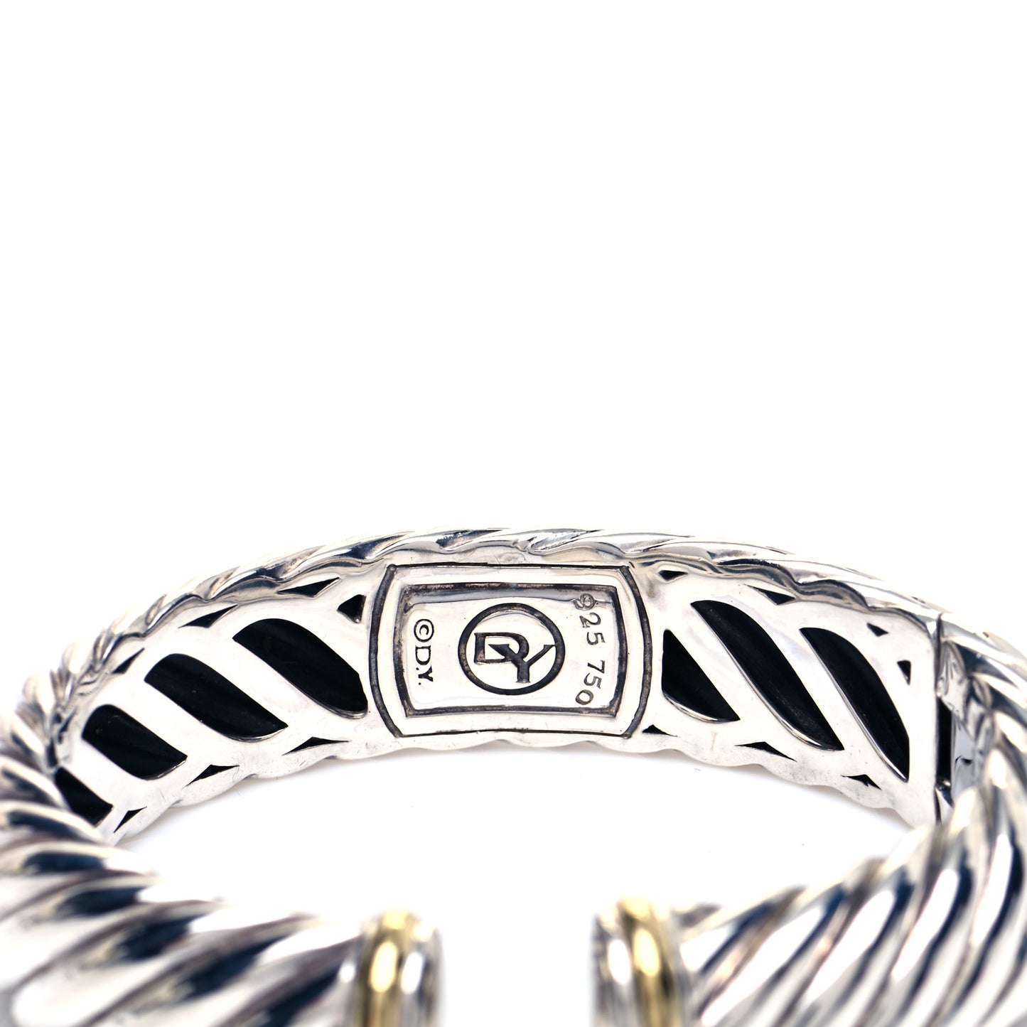 Sterling Silver 18K Yellow Gold 15mm Sculpted Cable Cuff Bracelet
