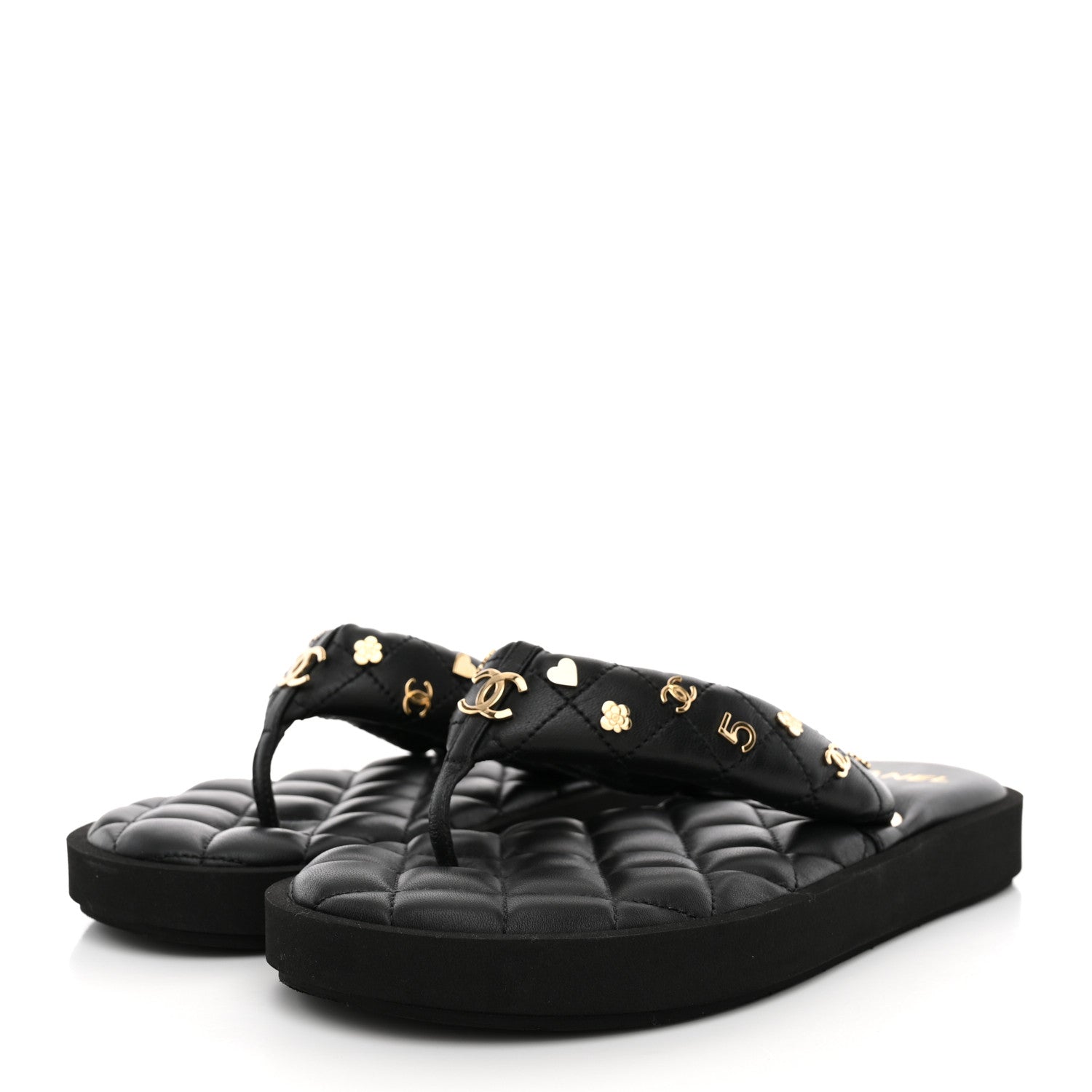 Chanel Lambskin Quilted Padded Charms Thong Sandals 38.5 Black 4 of 11