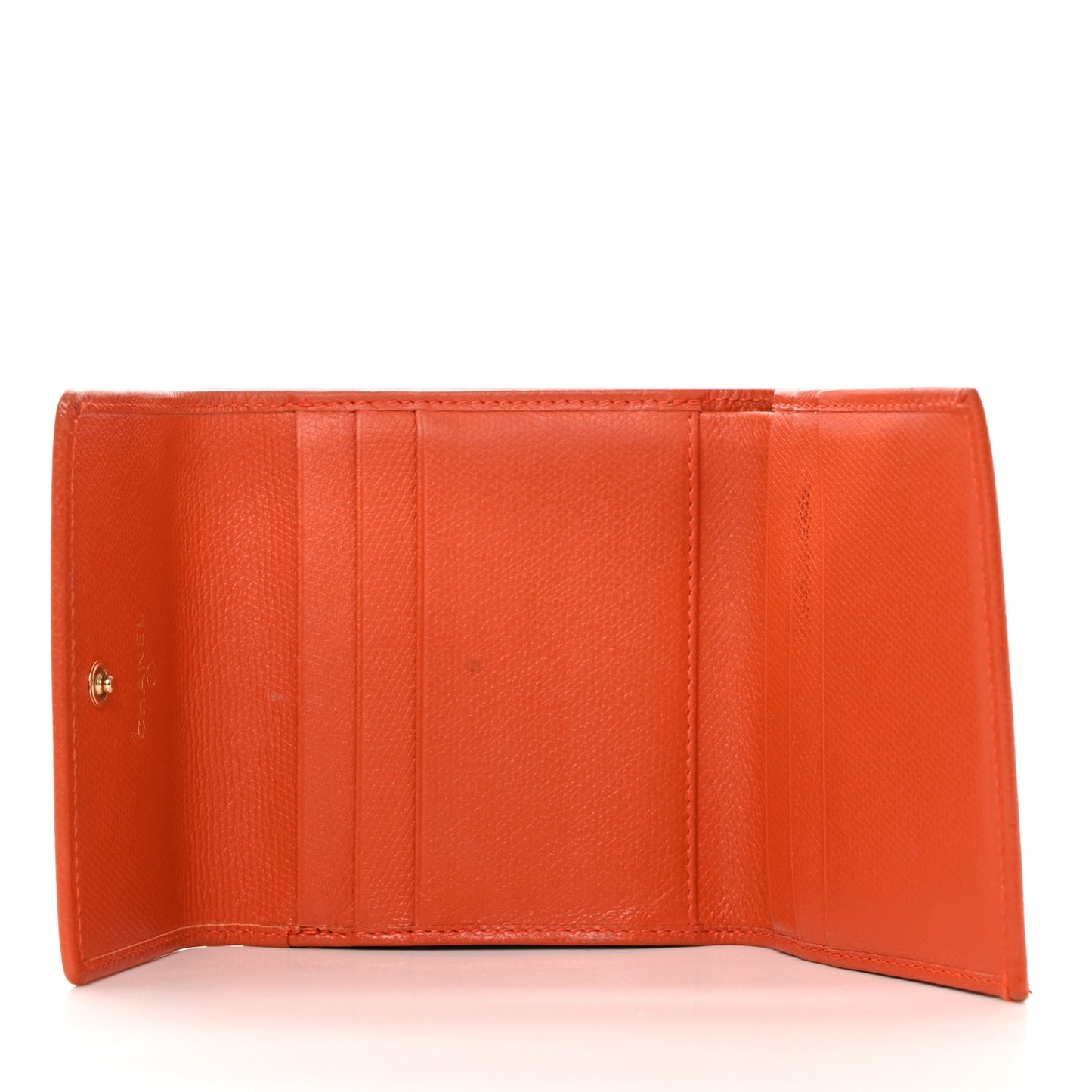 Grained Calfskin CC Button Compact Wallet Orange