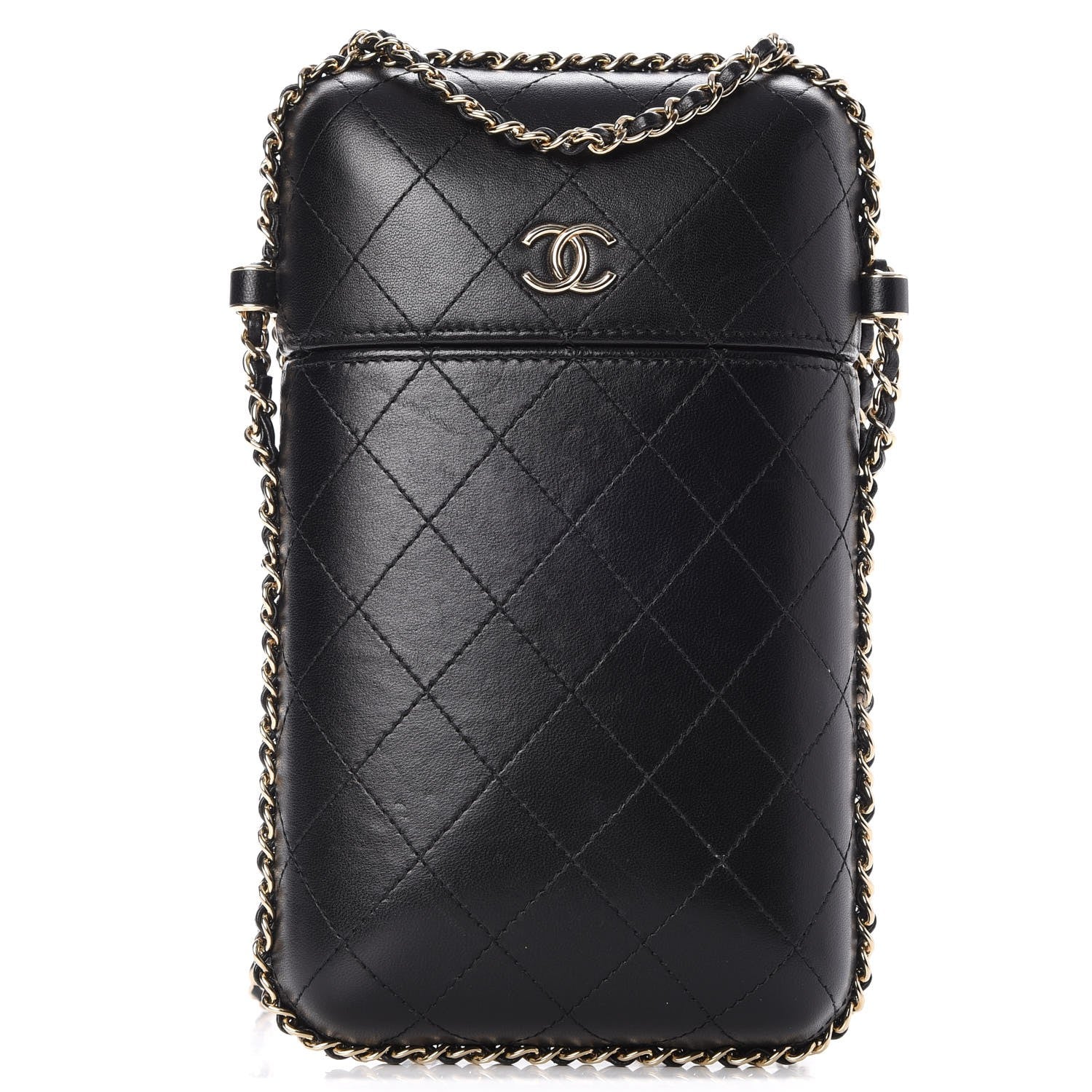 Chanel Lambskin Quilted Chain Around Phone Holder Black 1 of 7