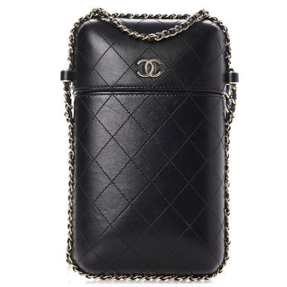 Chanel Lambskin Quilted Chain Around Phone Holder Black 1 of 7