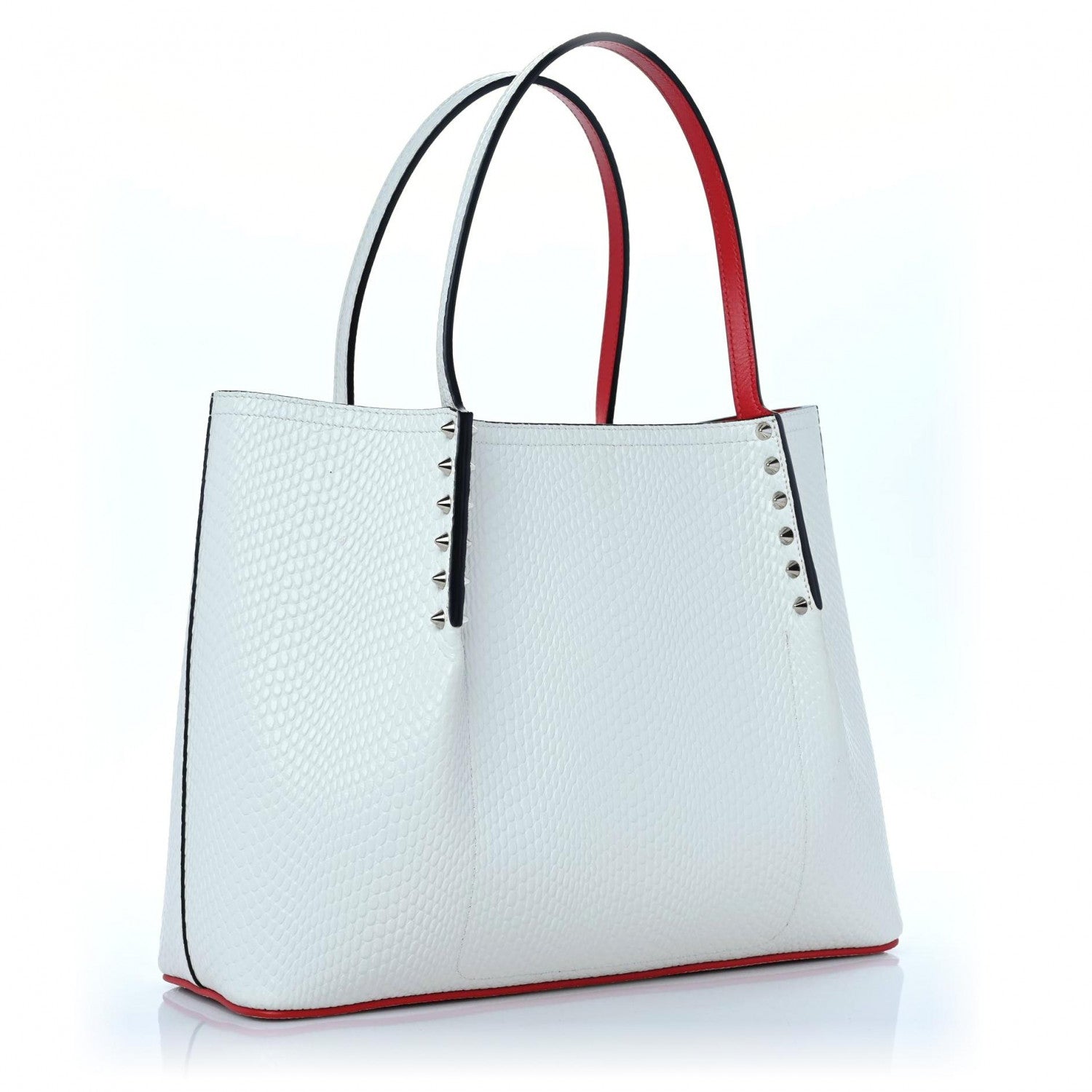 Christian Louboutin Calfskin Jurassic Embossed Spiked Cabarock Shopper Tote White 3 of 13