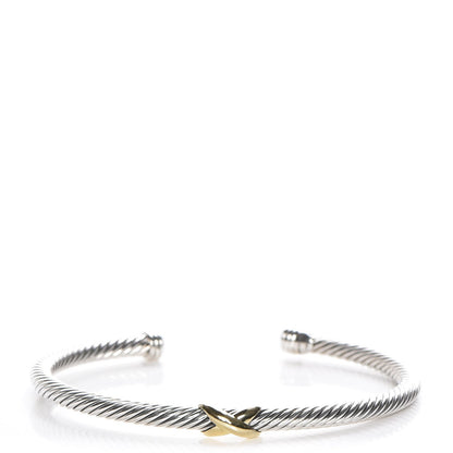 David Yurman Sterling Silver 18K Yellow Gold 4mm X Station Cable Bracelet 1 of 4
