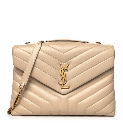 Saint Laurent Calfskin Y Quilted Monogram Medium Loulou Chain Satchel Nude Powder 1 of 12