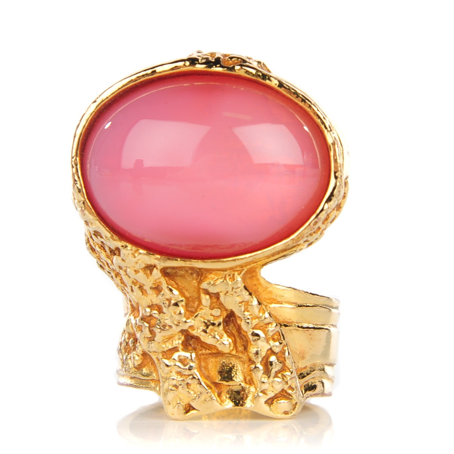 Saint Laurent Glass Cabochon Arty Ovale Ring 8 Gold Pink 1 of 4