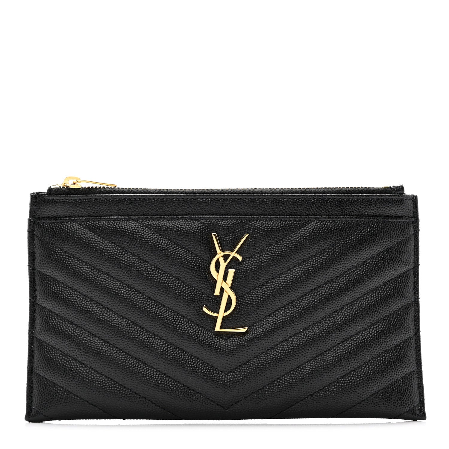Saint Laurent Grain De Poudre Chevron Monogram Bill Pouch Black 1 of 7