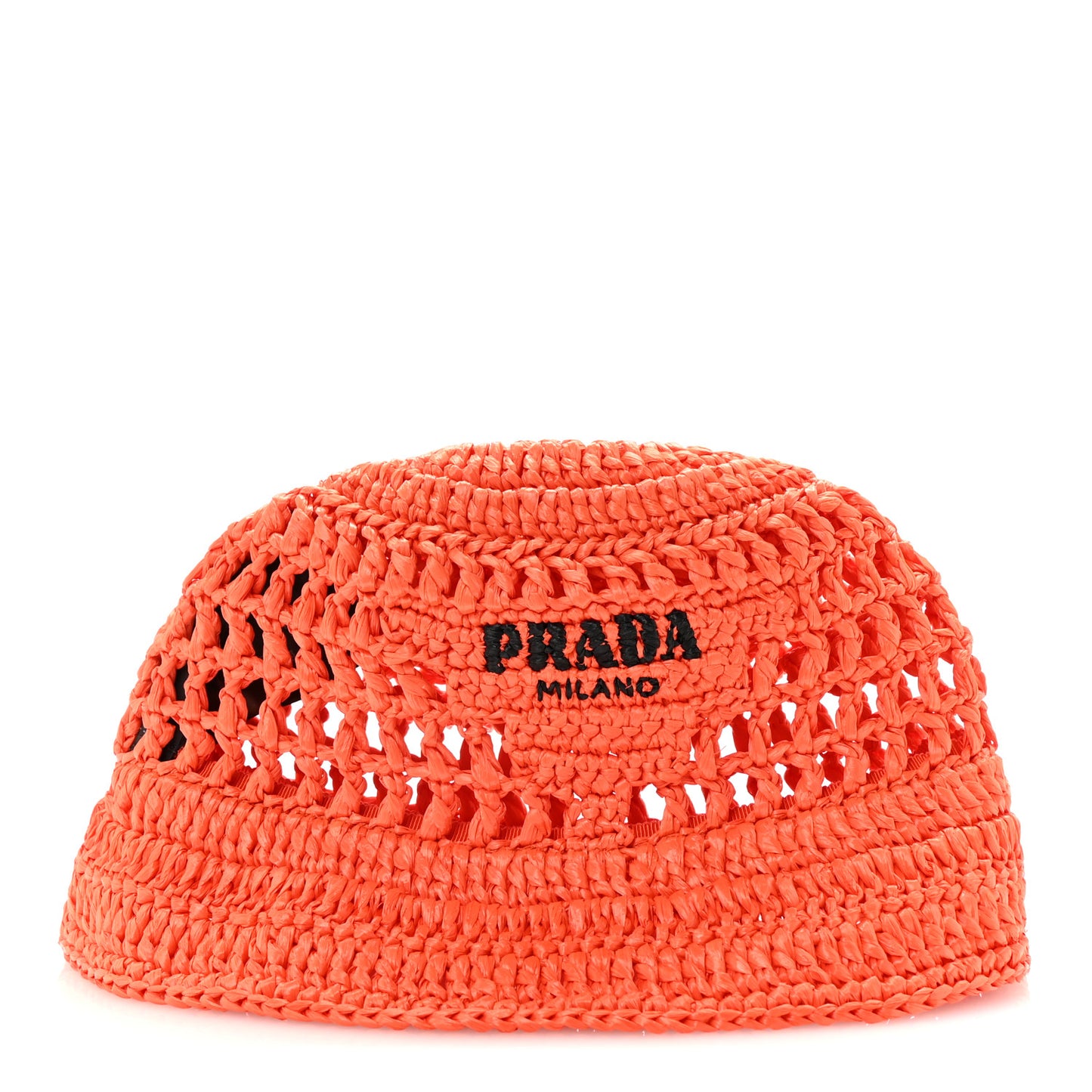Yarn Raffia Effect Crochet Logo Embroidered Womens Bucket Hat S Arancio
