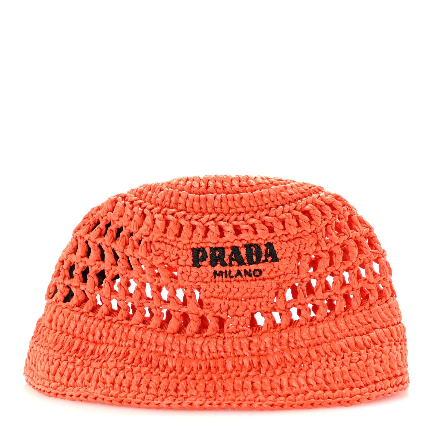 Prada Yarn Raffia Effect Crochet Logo Embroidered Womens Bucket Hat S Arancio 3 of 8