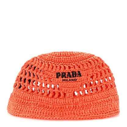 Prada Yarn Raffia Effect Crochet Logo Embroidered Womens Bucket Hat S Arancio 3 of 8