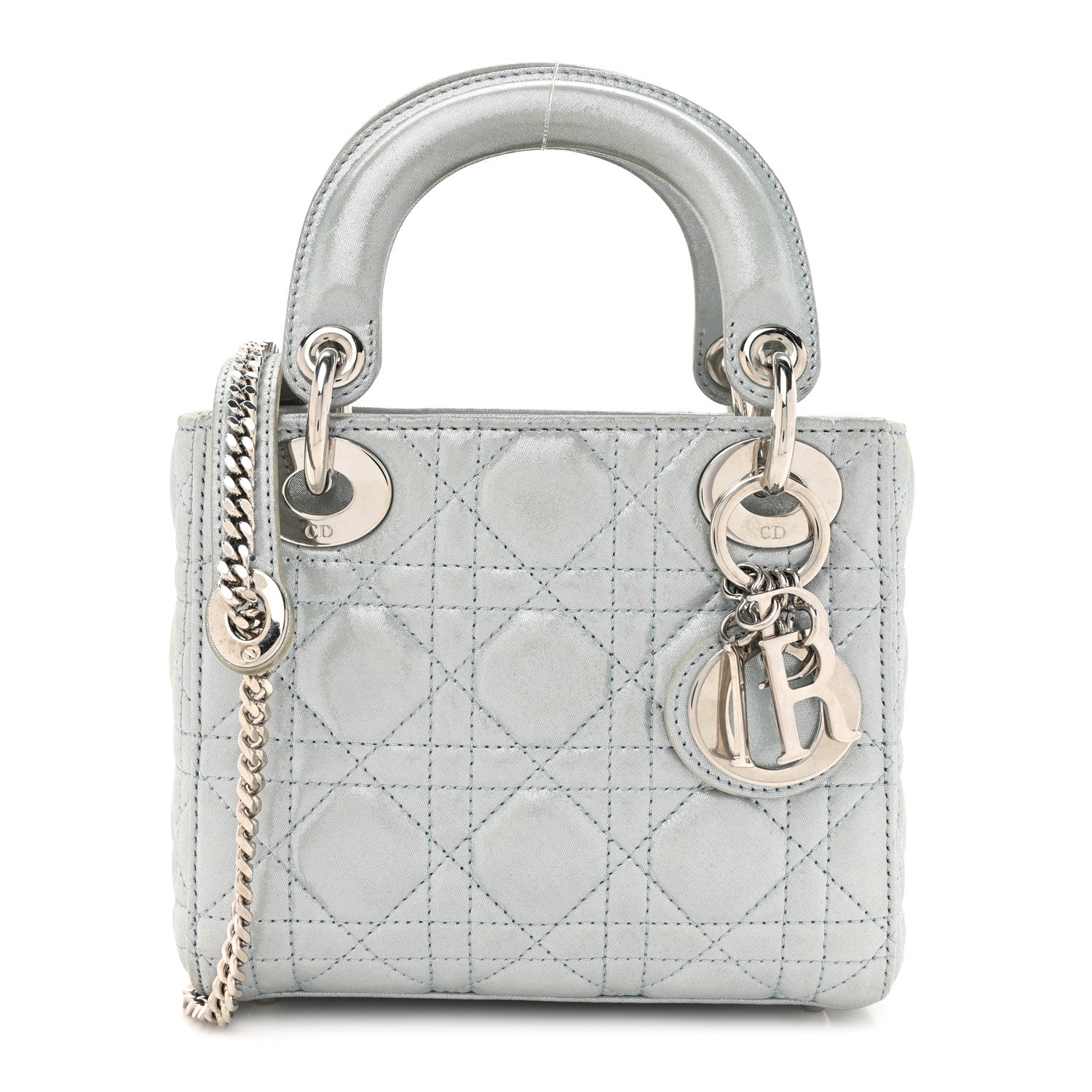 Christian Dior Metallic Lambskin Cannage Mini Lady Dior Light Blue 1 of 16