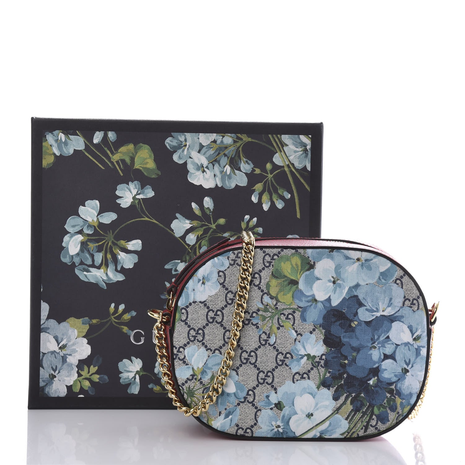 Gucci GG Supreme Monogram Blooms Mini Chain Shoulder Bag Beige Blue Navy Hibiscus Red 10 of 10