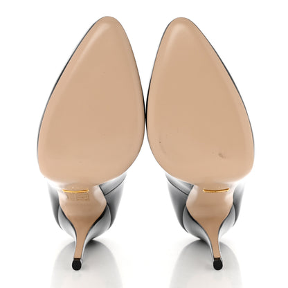 Gucci Polished Calfskin Removable Pearly Bow Elaisa Platform High Heel Pumps 37 Black 5 of 9