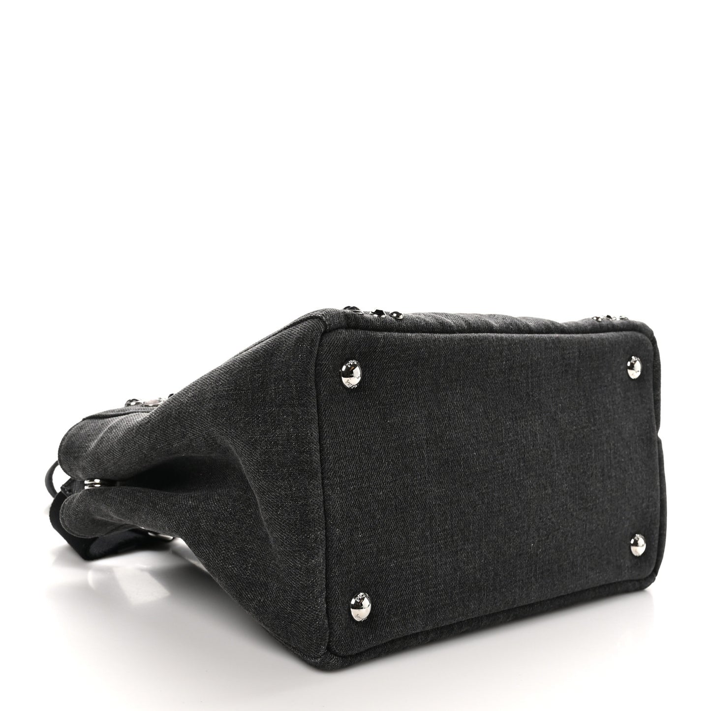 Denim Crystal Studded Small Canapa Tote Black