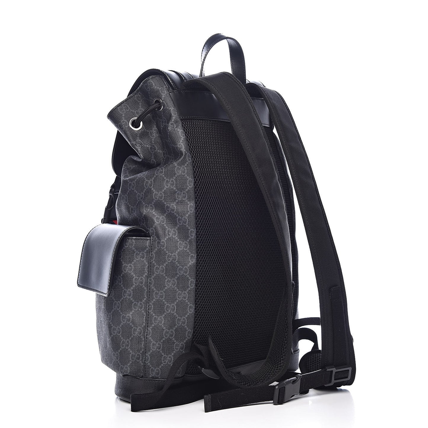 Soft GG Supreme Monogram Appia Calfskin Web Double Buckle Backpack Black