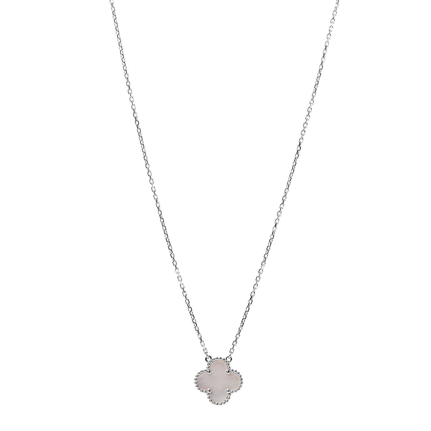 18K White Gold Mother of Pearl Vintage Alhambra Pendant Necklace