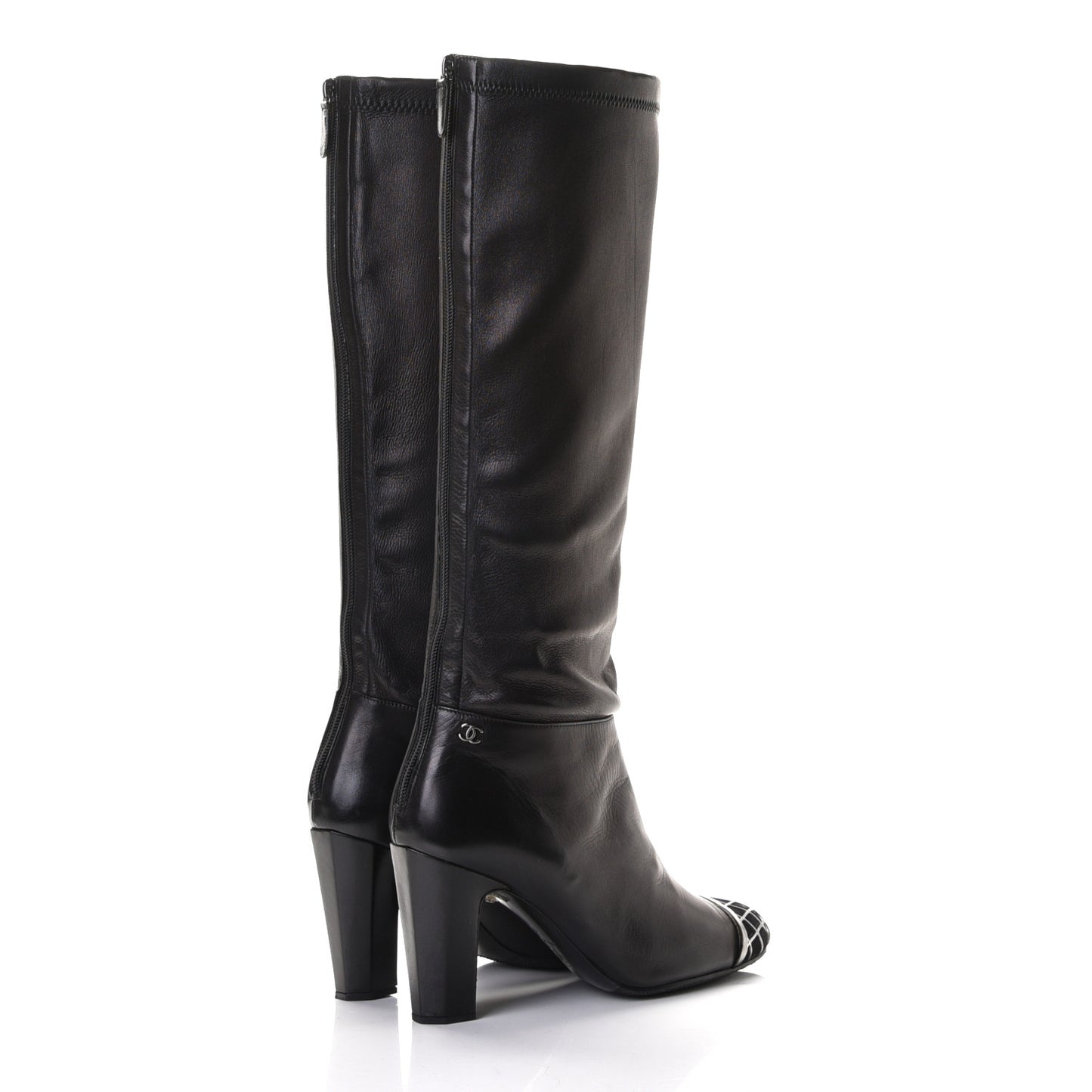 Calfskin CC Cap Toe Tall Boots 40 Black