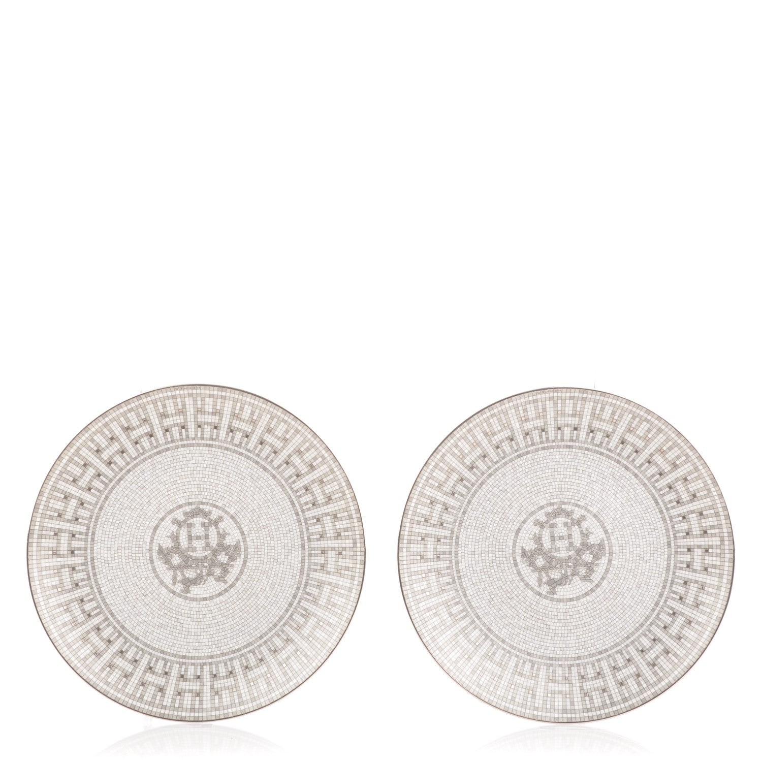 Hermes Porcelain Mosaique au 24 Platine Dessert Plate 8.3 Set of 2 1 of 5
