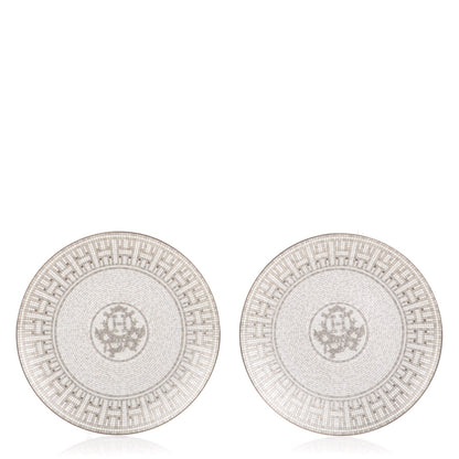 Hermes Porcelain Mosaique au 24 Platine Dessert Plate 8.3 Set of 2 1 of 5