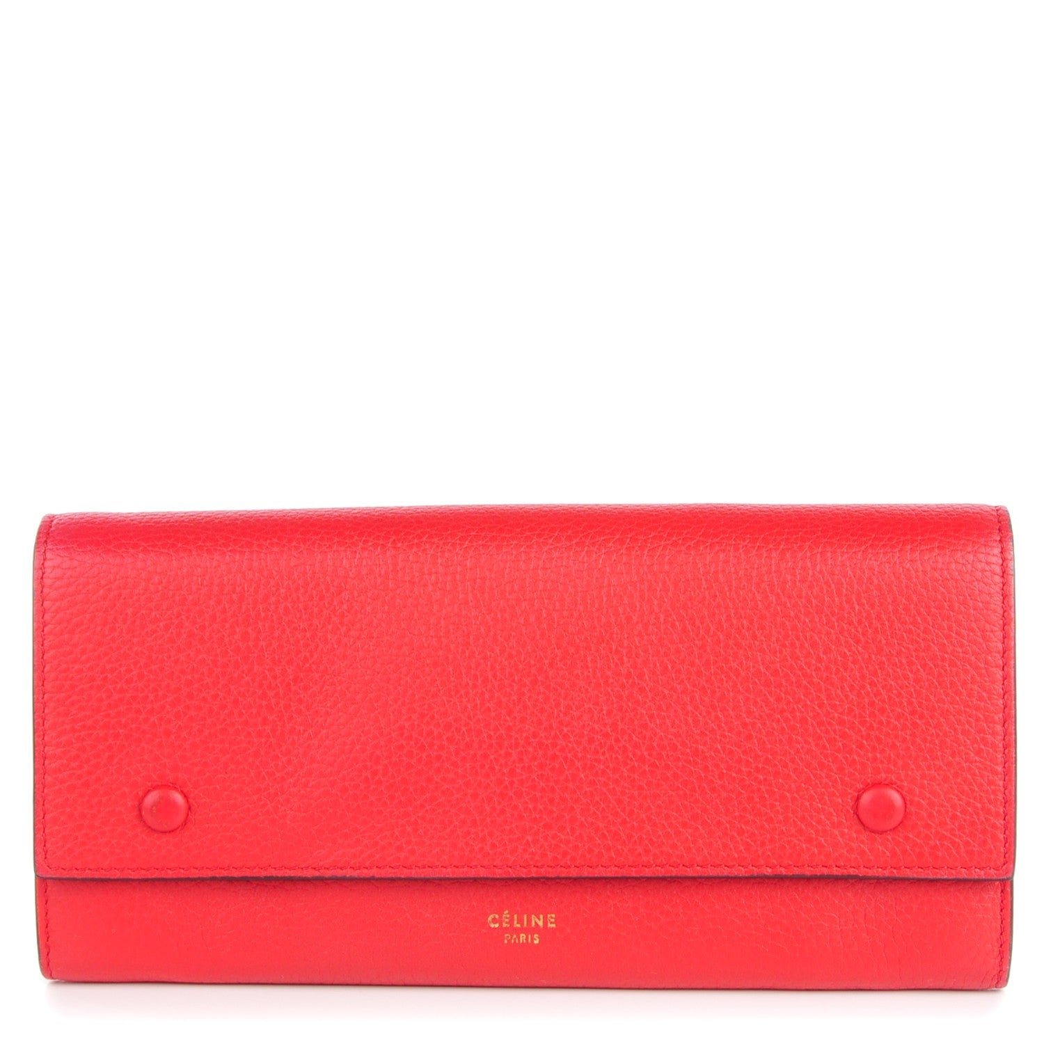 Celine Drummed Calfskin Large Flap Multifunction Wallet Vermillion 1 of 9
