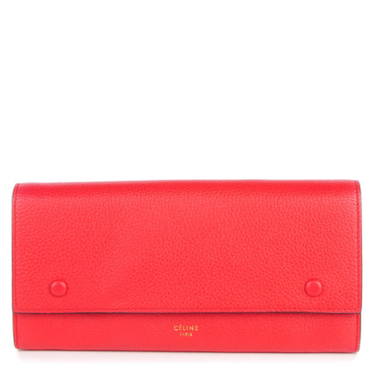 Celine Drummed Calfskin Large Flap Multifunction Wallet Vermillion 1 of 9