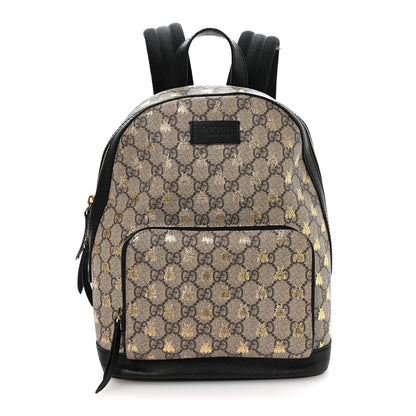 Gucci GG Supreme Monogram Bees Print Small Day Backpack Beige Oro Black 1 of 9