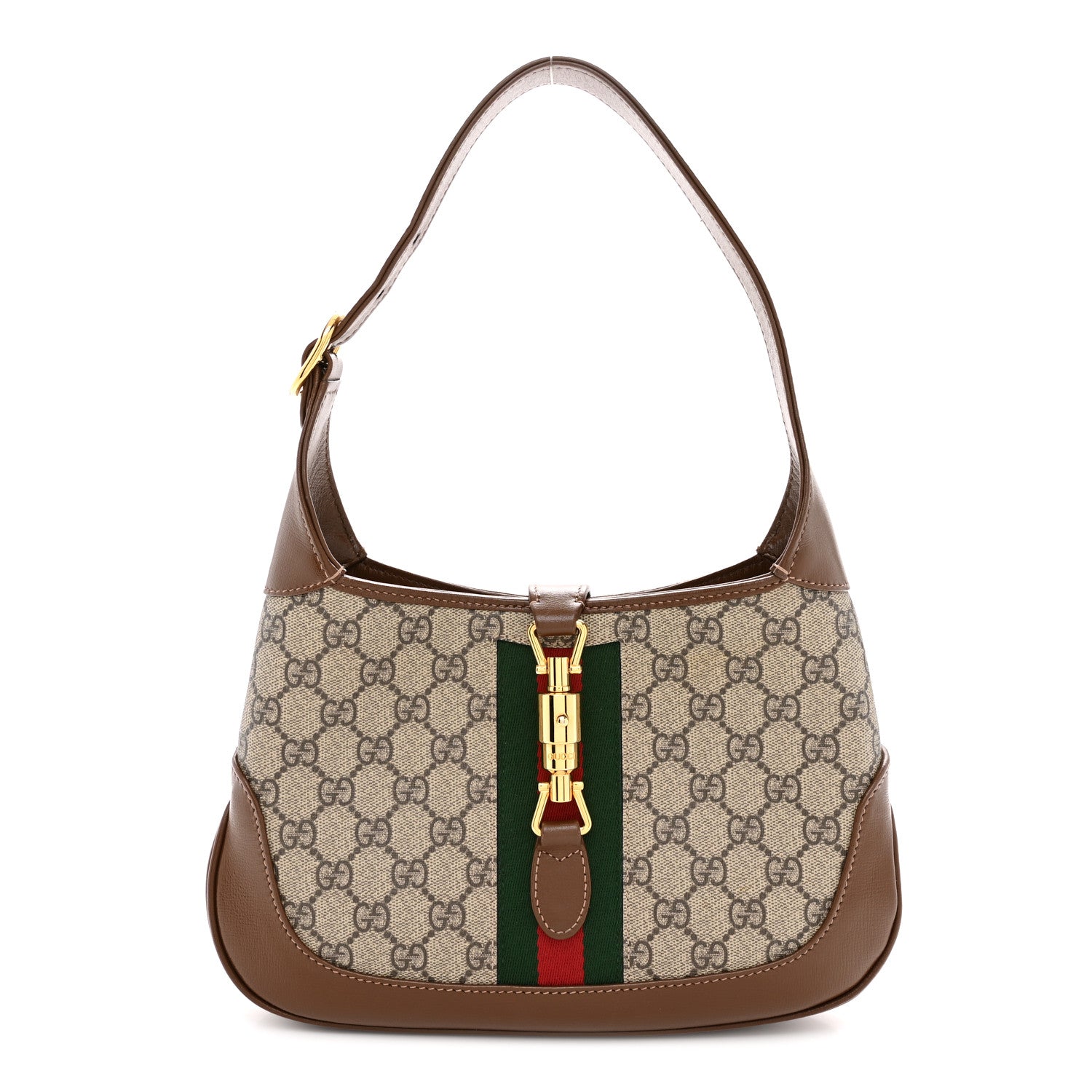 Gucci GG Supreme Monogram Azalea Calfskin Web Small Jackie 1961 Hobo Beige Ebony Brown Sugar 1 of 10