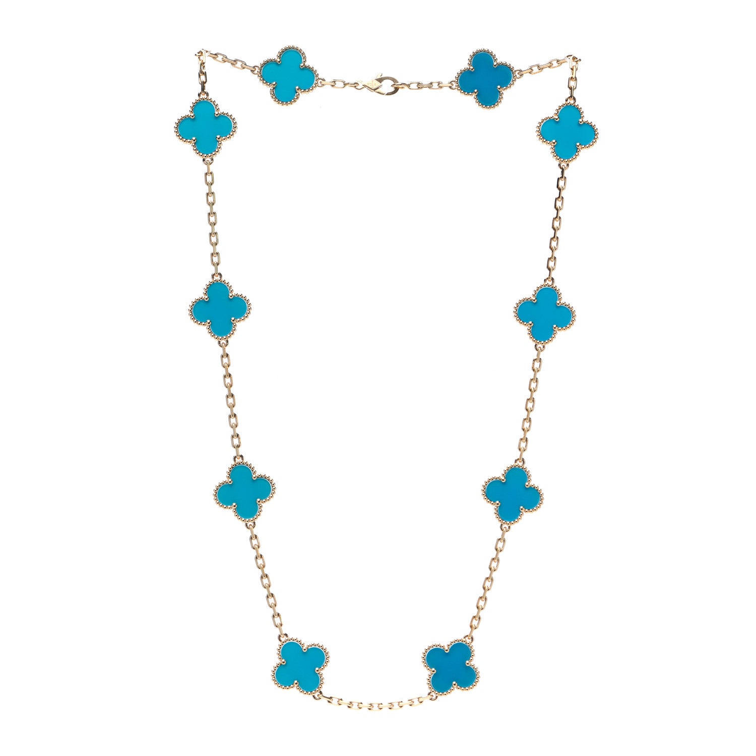 Van Cleef & Arpels 18K Yellow Gold Blue Agate 10 Motifs Vintage Alhambra Necklace 3 of 5