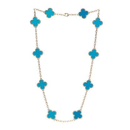 Van Cleef & Arpels 18K Yellow Gold Blue Agate 10 Motifs Vintage Alhambra Necklace 3 of 5