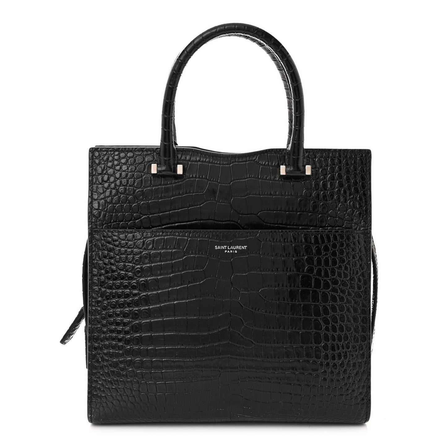 Calfskin Crocodile Embossed Small Uptown Tote Black