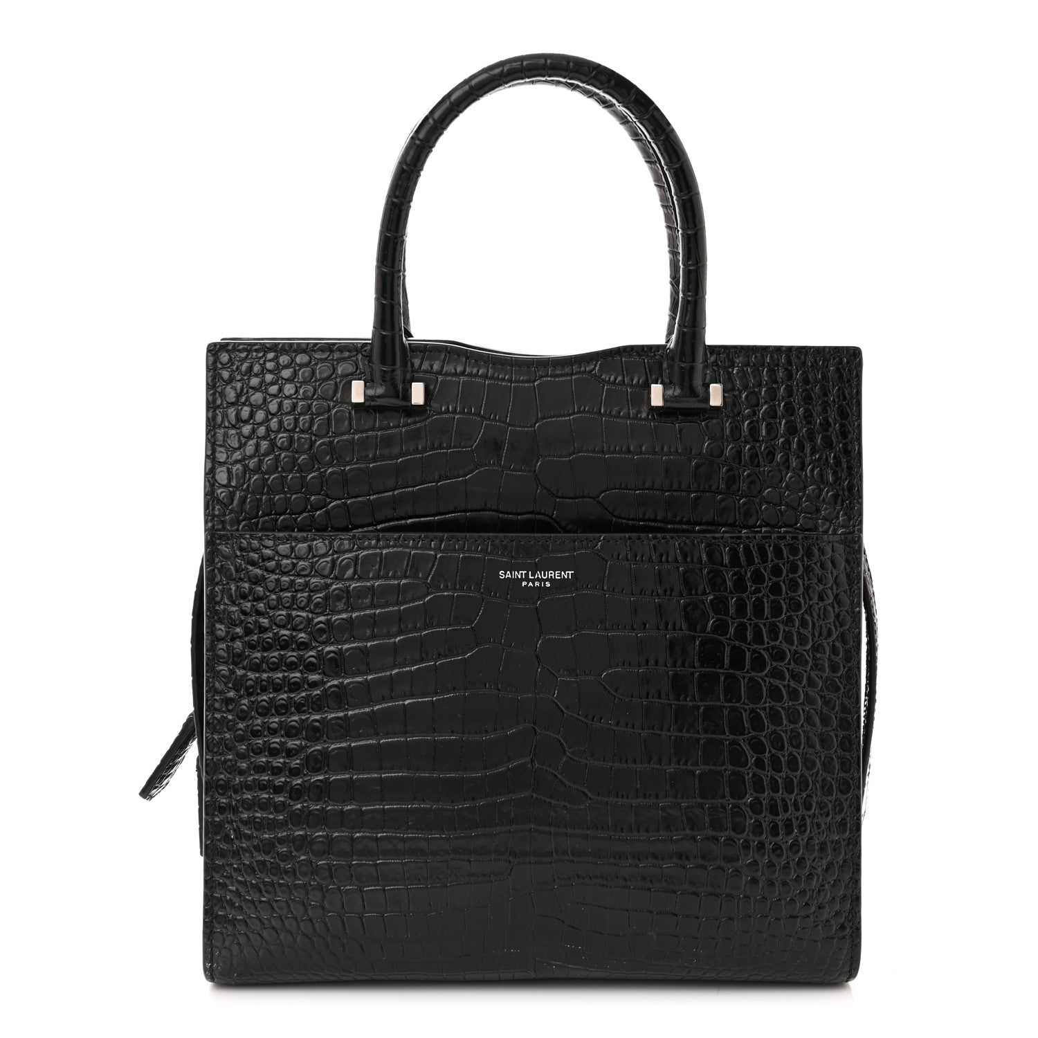 Saint Laurent Calfskin Crocodile Embossed Small Uptown Tote Black 3 of 16