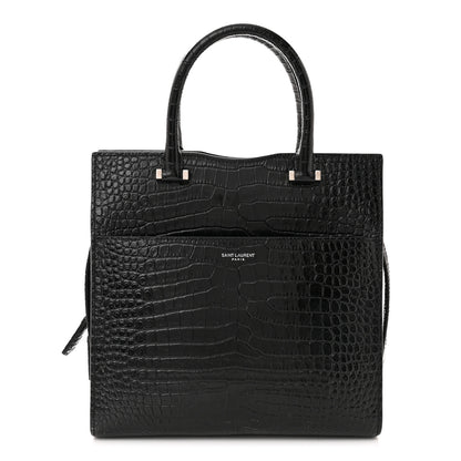 Saint Laurent Calfskin Crocodile Embossed Small Uptown Tote Black 3 of 16