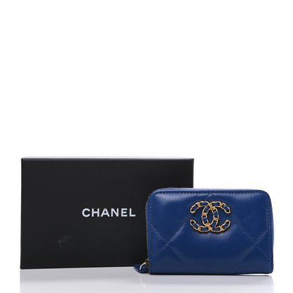 Chanel Goatskin Quilted Chanel 19 Zip Around Coin Purse Wallet Blue 10 of 10
