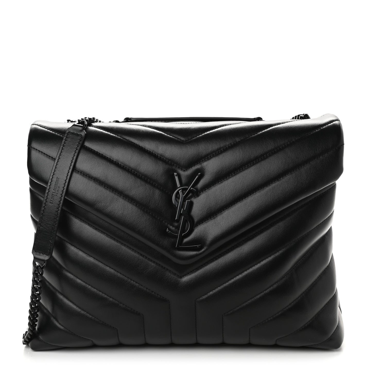 Calfskin Y Quilted Monogram Medium Loulou Chain Satchel Black