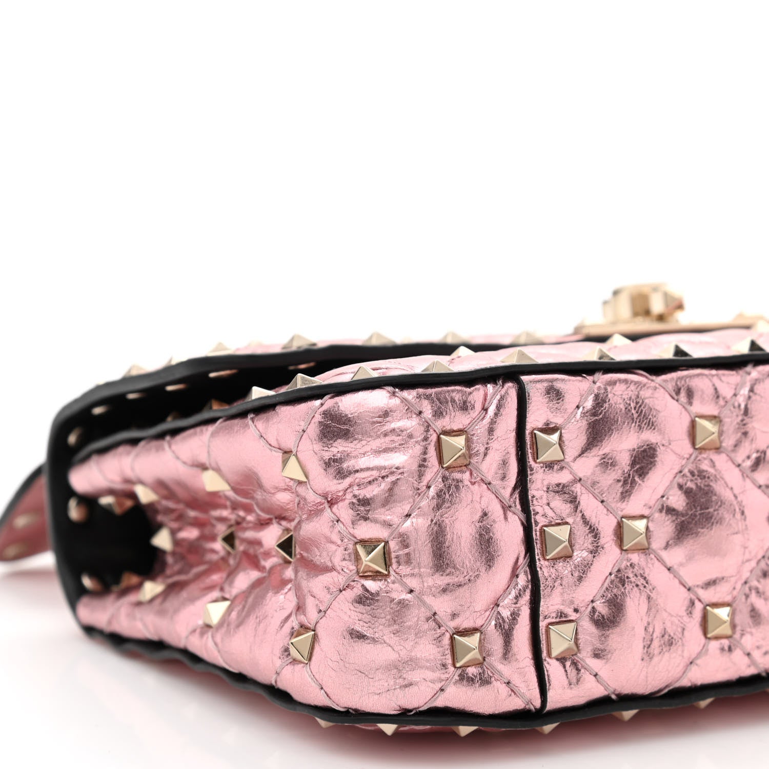 Valentino Garavani Metallic Wrinkled Lambskin Small Rockstud Spike Shoulder Bag Lipstick 10 of 11