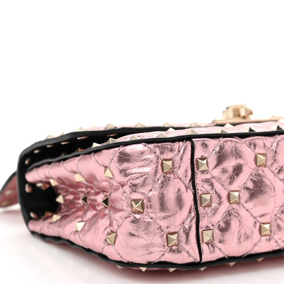 Valentino Garavani Metallic Wrinkled Lambskin Small Rockstud Spike Shoulder Bag Lipstick 10 of 11
