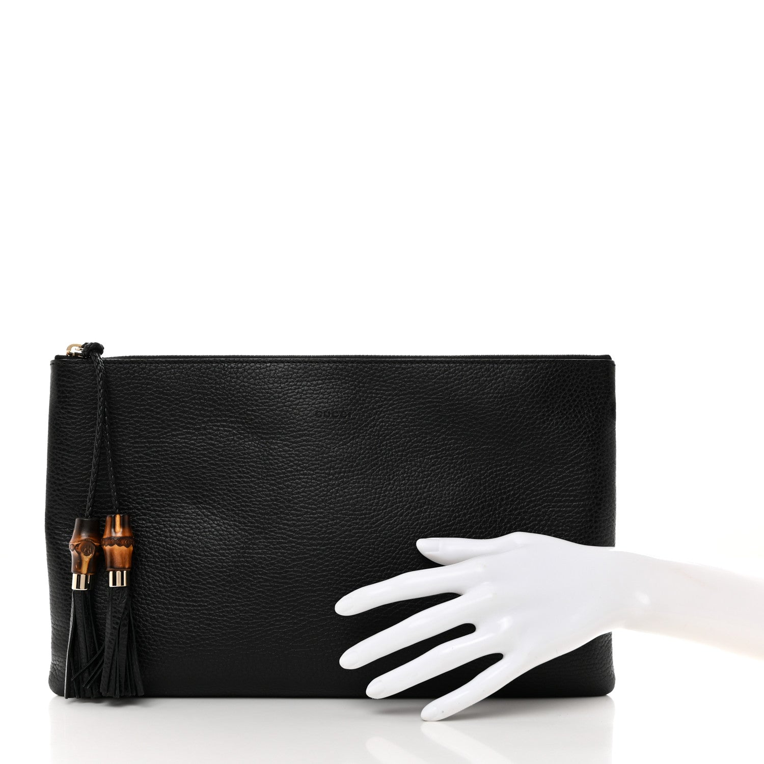 Gucci Pebbled Calfskin Large Bamboo Clutch Black 2 of 8