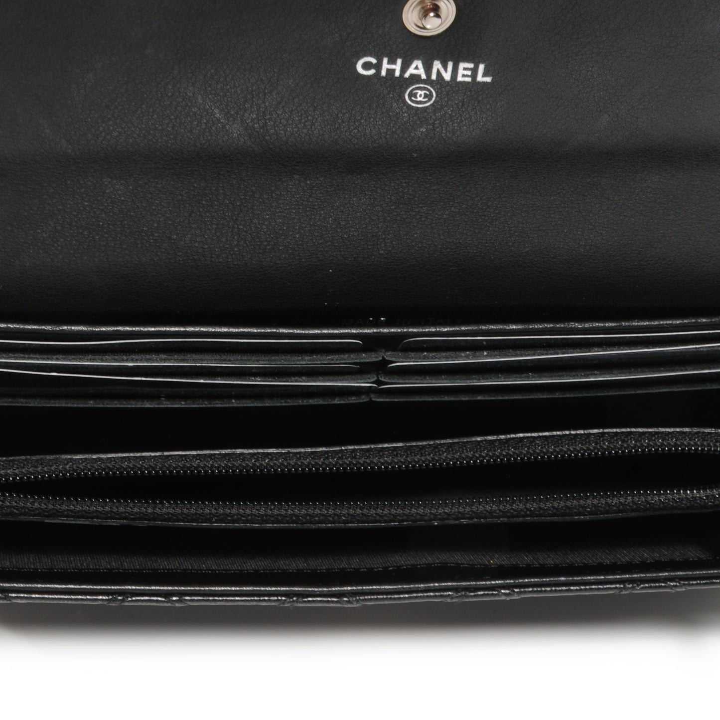Lambskin Diamond Stitched Long Flap Wallet Black