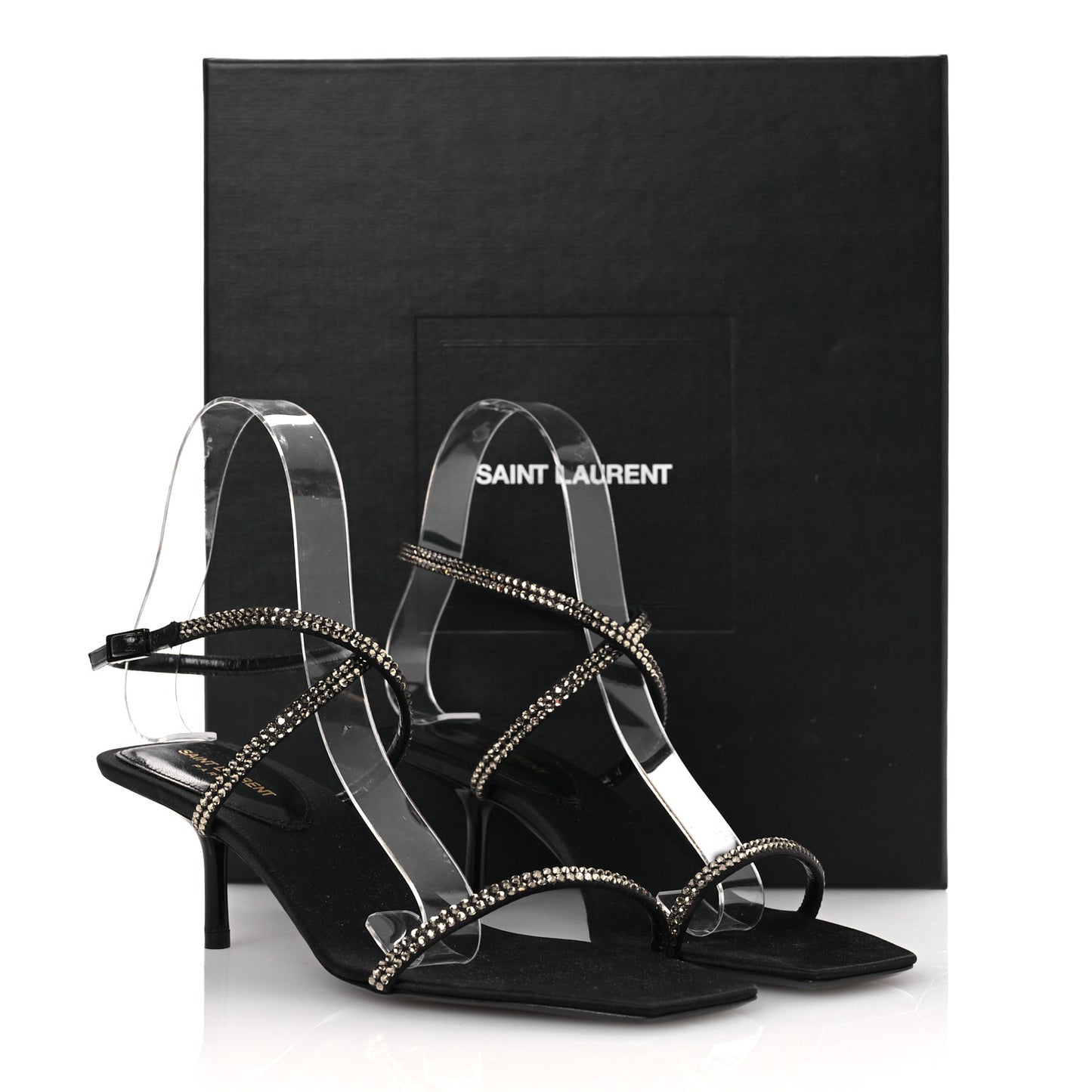 Crepe Satin Strass Baliqua 55 Ankle Strap Sandals 36.5 Black Greige