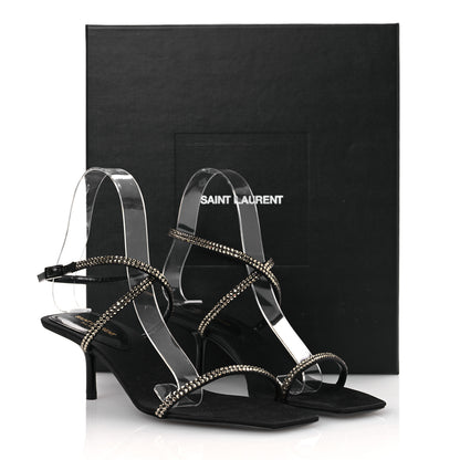 Saint Laurent Crepe Satin Strass Baliqua 55 Ankle Strap Sandals 36.5 Black Greige 11 of 11