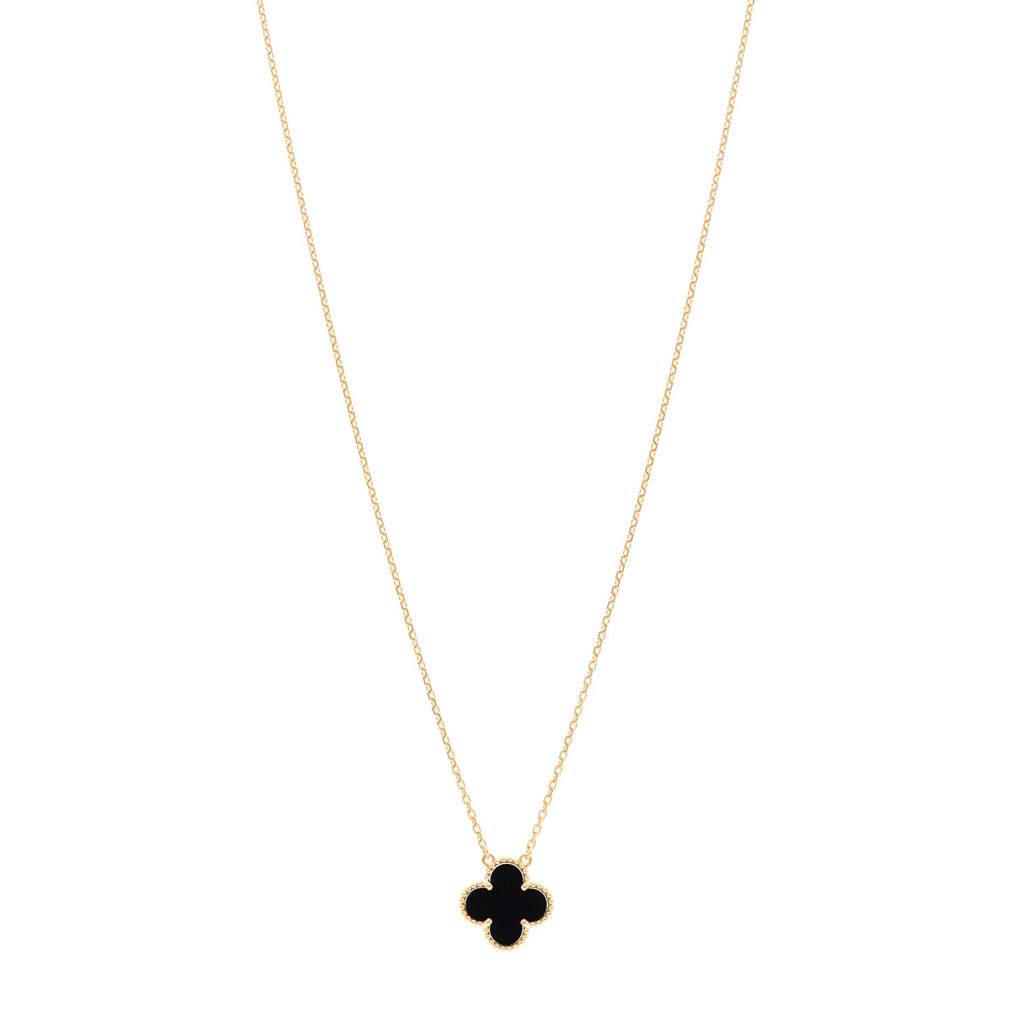 18K Yellow Gold Black Onyx Vintage Alhambra Pendant Necklace