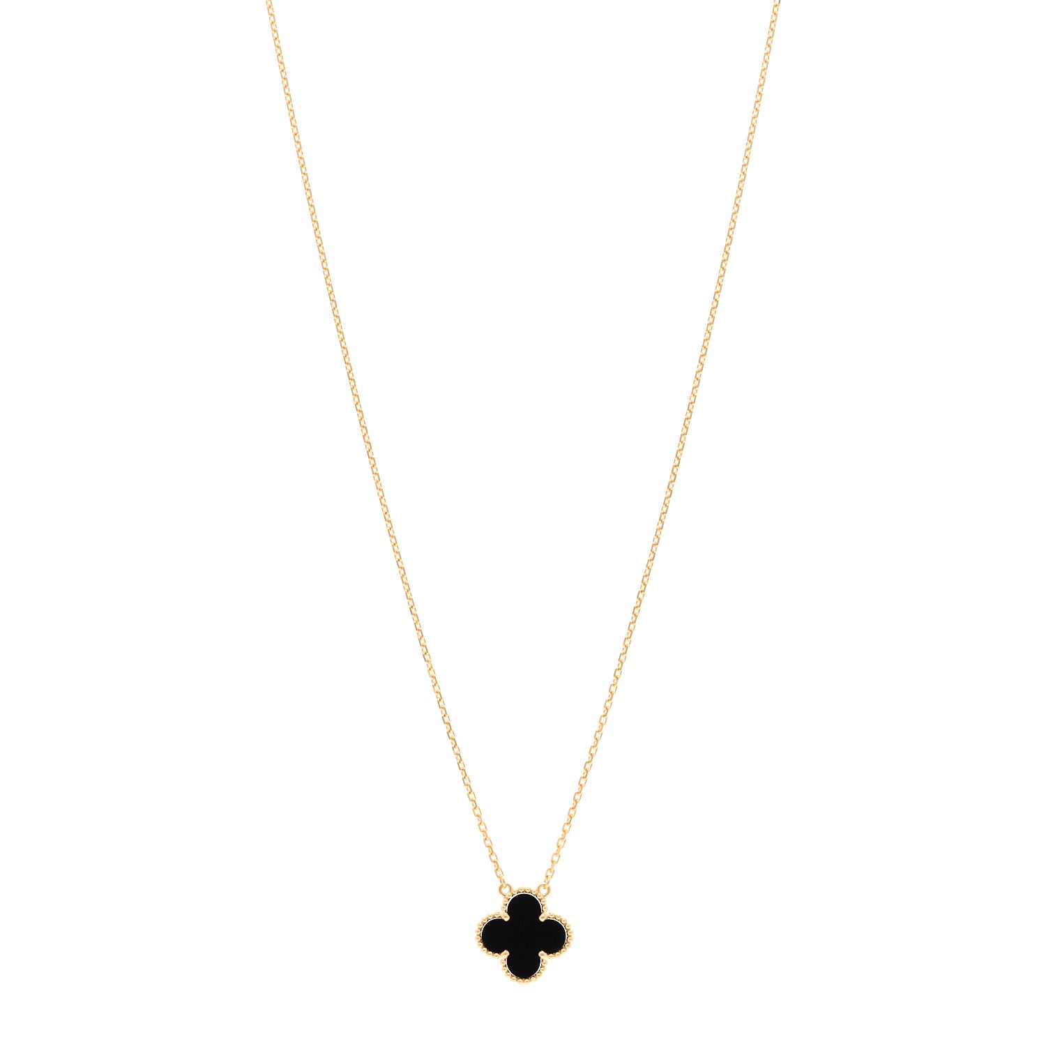 Van Cleef & Arpels 18K Yellow Gold Black Onyx Vintage Alhambra Pendant Necklace 1 of 5